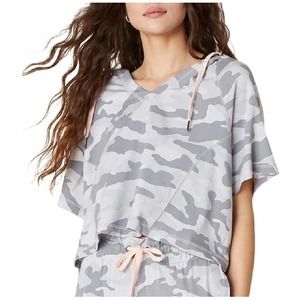 BB Dakota Off Duty Small New Mandatory Fun Hoodie Crop Top Gray Short Sleeve S